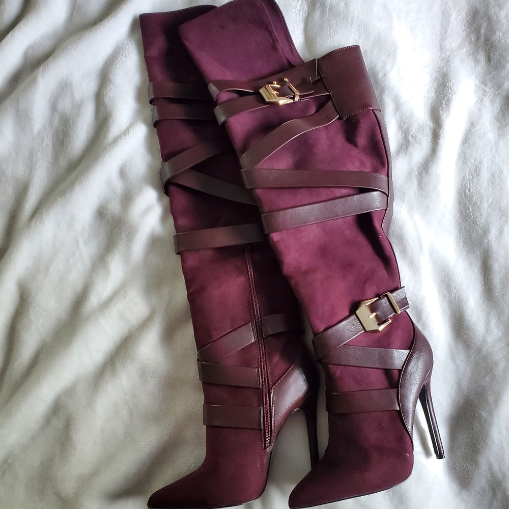 Over the knee buckle boots